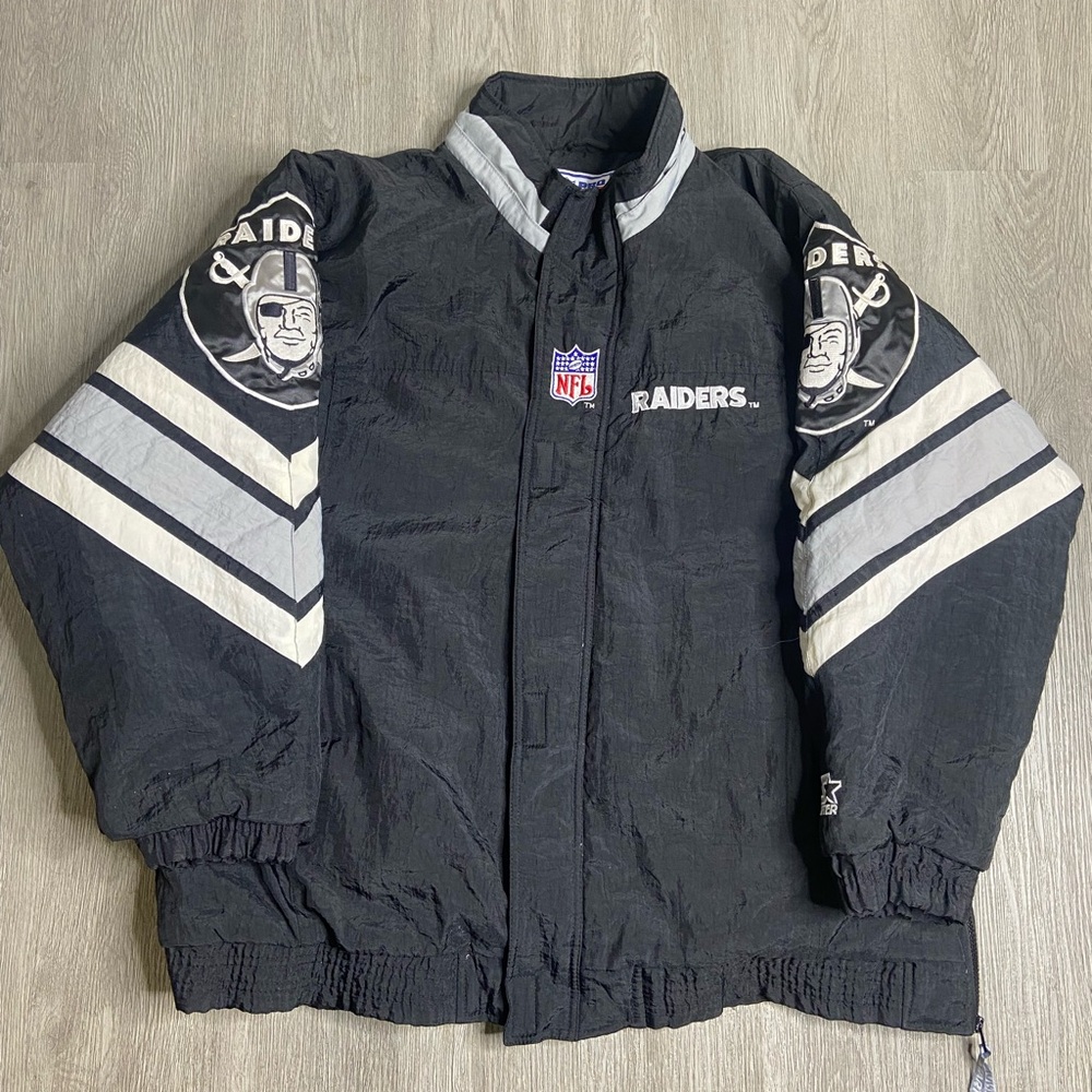 Vintage Oakland Raiders Pro Line Starter Jacket Mens Size XL Black NFL Football